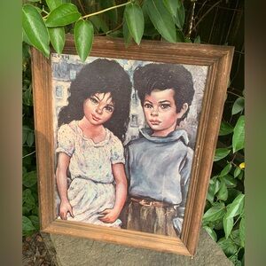 Vintage big eyed girl & boy 16 x13
